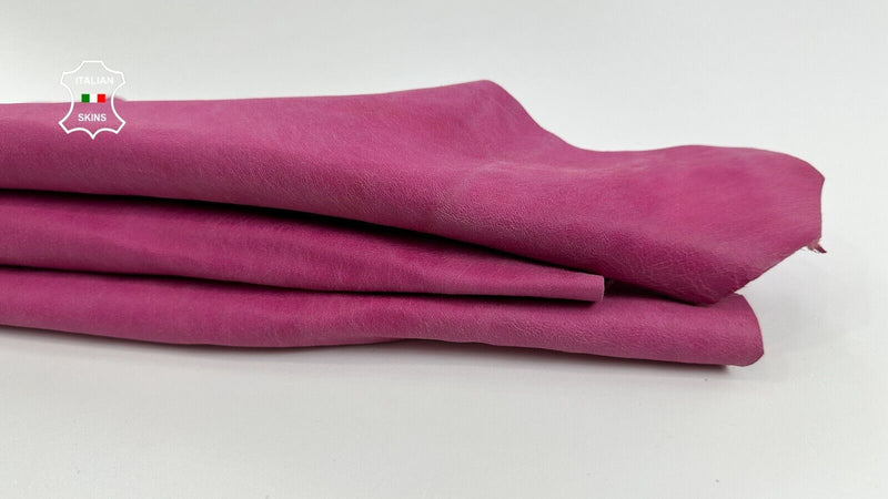 FUCHSIA HOT PINK VEGETABLE TAN VINTAGE LOOK Thick Goat leather 4+sqf 1.5mm C2758