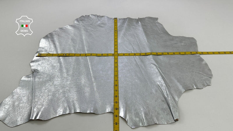 METALLIC SILVER ROUGH Italian Goatskin Goat leather hides skins 5sqf 1.0mm C2365