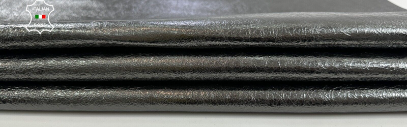 METALLIC GUNMETAL CRINKLED Soft Italian Lambskin leather hides 7sqf 0.8mm #C2557