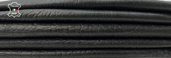 BLACK BUBBLY GRAINY TEXTURED Thick Italian Lamb leather 2 skins 12sqf 1.3mm C414