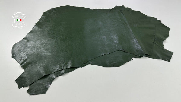 DARK GREEN SHINY COATED Soft Italian Lambskin leather 2 skins 12sqf 0.8mm #C2731