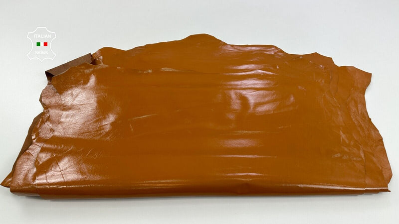 CARAMEL TANGERINE PATENT SHINY CRINKLE Lamb leather 12 skins 60sqf 0.4mm C2692