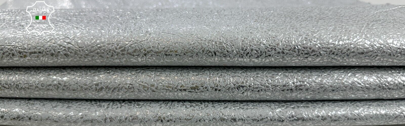 METALLIC SILVER CRISPY VINTAGE LOOK Soft Italian Lamb leather 6+sqf 1.0mm #C2372