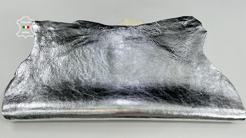 METALLIC SILVER CRISPY CRINKLED Thick Lambskin leather 2 skins 14sqf 1.5mm C1961