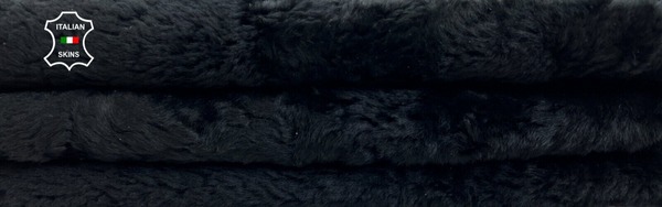 BLACK ON CRINKLED BLACK Soft sheepskin Shearling Leather hide fur 21"x25" #C836