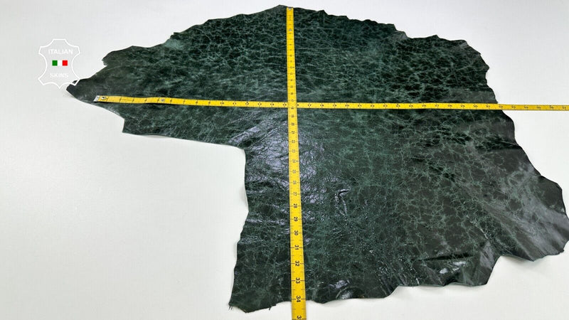 VENICE GREEN ANTIQUED CRACKED SHINY VINTAGE Goatskin leather 5+sqf 0.8mm #C2178