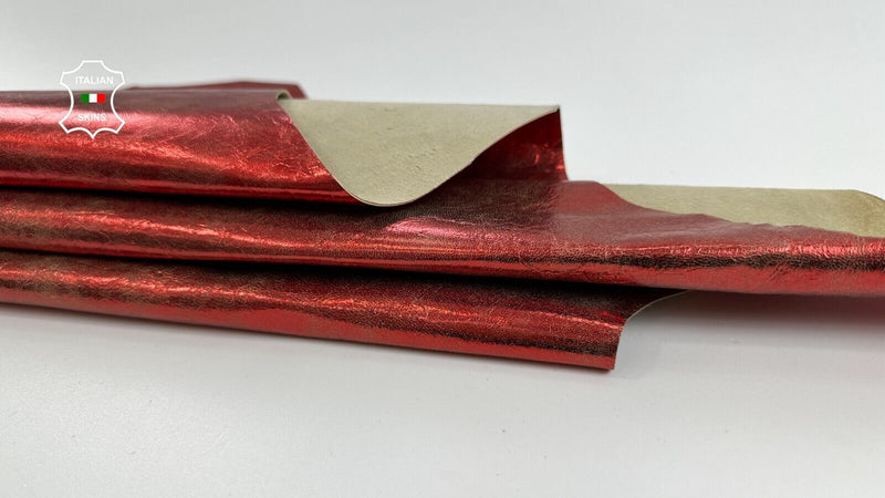 METALLIC FIRE RED CRINKLED DISTRESSED VINTAGE Lambskin leather 5+sqf 0.7mm C2594