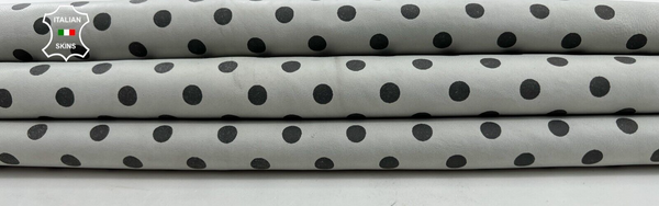 GREY POIS POLKA DOTS PRINT Thick Soft Italian Lambskin leather 6sqf 1.1mm #C1084