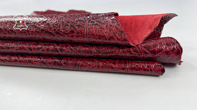 PATENT RED ANTIQUED TEXTURED Italian Goatskin Goat leather 7+sqf 1.0mm #C1775