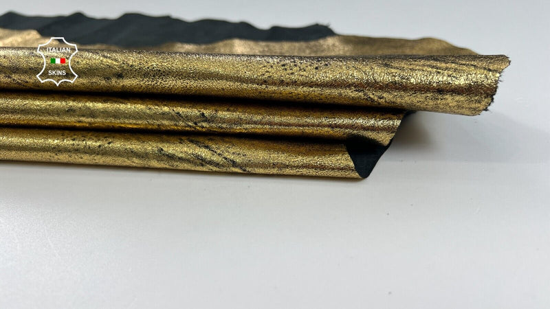 METALLIC GOLD ANTIQUED BLACK Soft Italian Lambskin leather 6+sqf 0.7mm #C1947