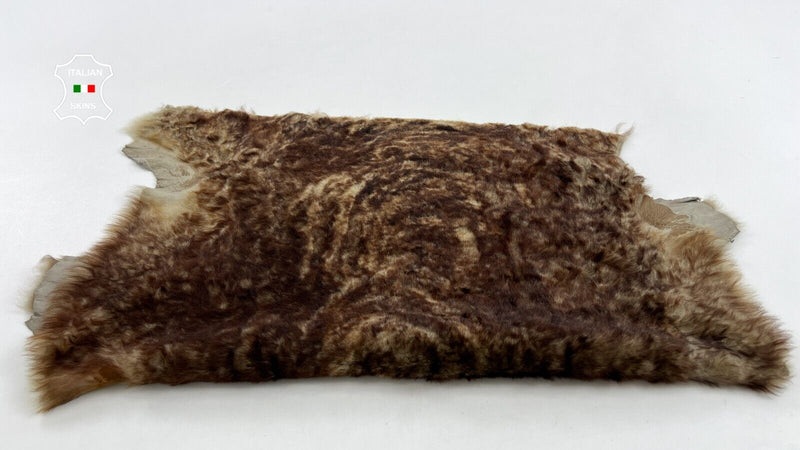 RUST BROWN DISTRESSED Hair On sheepskin shearling Lamb Fur leather 20"X21" #C975