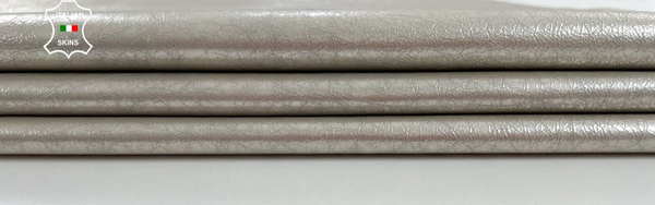 METALLIC PLATINUM CRINKLED Thin Soft Italian Lambskin leather 5sqf 0.5mm #C1521