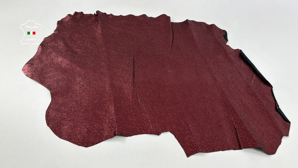 METALLIC WINE BURGUNDY WASHED ROUGH Soft Lambskin leather hide 5+sqf 0.9mm C2620