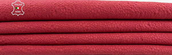 ROSE RED NUBUCK SNAKE PRINT ON Soft Lambskin STRETCH leather 6sqf 0.9mm C1517