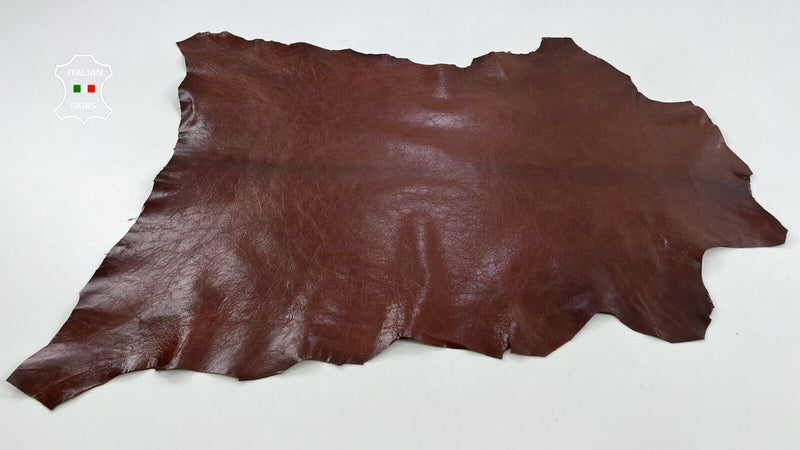 COGNAC BROWN CRINKLE SHINY ROUGH Italian Goatskin leather hides 4+sqf 0.8mm C772