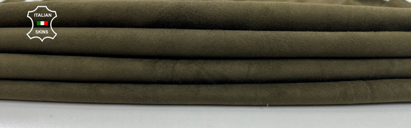 OLIVE GREEN SUEDE Soft Italian Lambskin Sheep Lamb leather hide 5sqf 0.7mm C1412