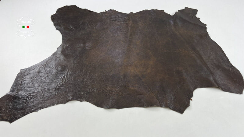 BROWN SHINY CRINKLED VINTAGE LOOK Soft Italian Lambskin leather 7+sqf 0.7mm C969