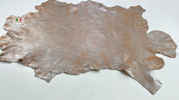 METALLIC SILVER DISTRESSED ON PEACH VEGETABLE TAN Lamb leather 9sqf 0.9mm #C1297