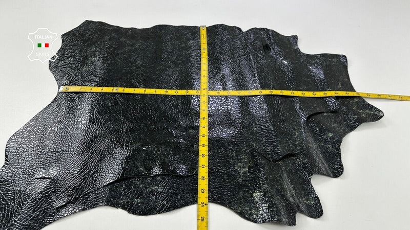 BLACK PATENT SHINY CRINKLED DISTRESSED Goat leather 2 skins 8sqf 0.8mm #C2727