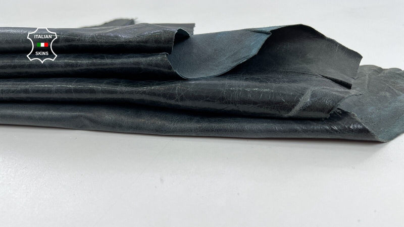 DARK GREYISH BLUE WAXY VINTAGE LOOK Soft Lambskin leather hide 7+sqf 0.7mm C1210