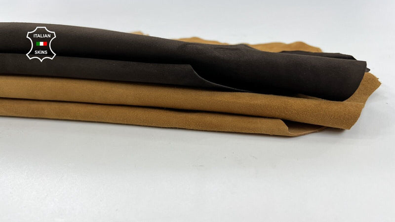 BROWN SUEDE 2 SHADES Soft Italian Goatskin leather hide 2 skins 6sqf 1.0mm C1729