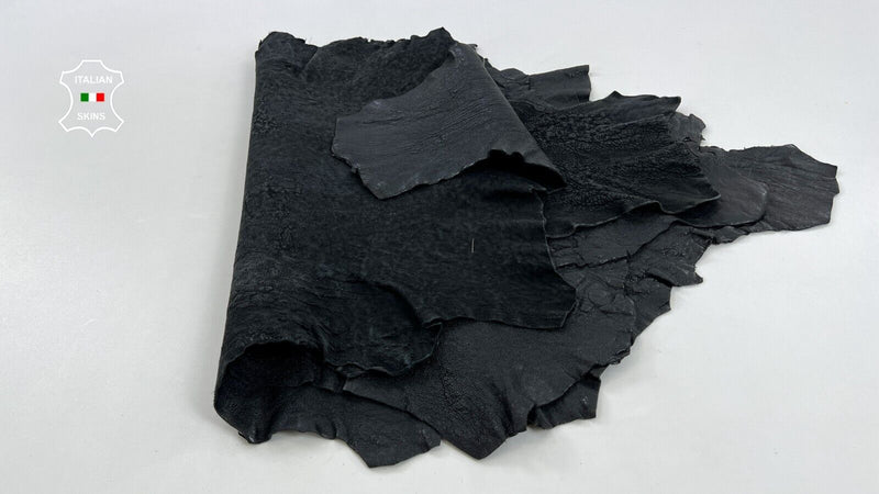 WASHED BLACK COATED SHINY ROUGH Thick Lamb leather 2 skins 10+sqf 1.6mm #C1214