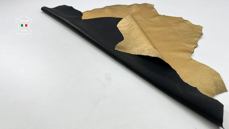 METALLIC OLD GOLD CRINKLED Soft Italian Lambskin leather hides 7sqf 1.0mm #C883