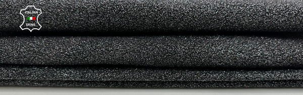 METALLIC SILVER SHIMMER PRINT ON BLACK Goatskin leather 2 skins 6sqf 1.7mm C2480