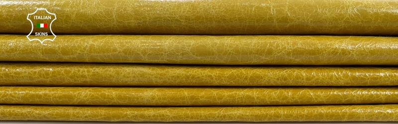 MUSTARD YELLOW CRACKED VINTAGE LOOK Thin Goat leather 2 skins 10+sqf 0.6mm C1212