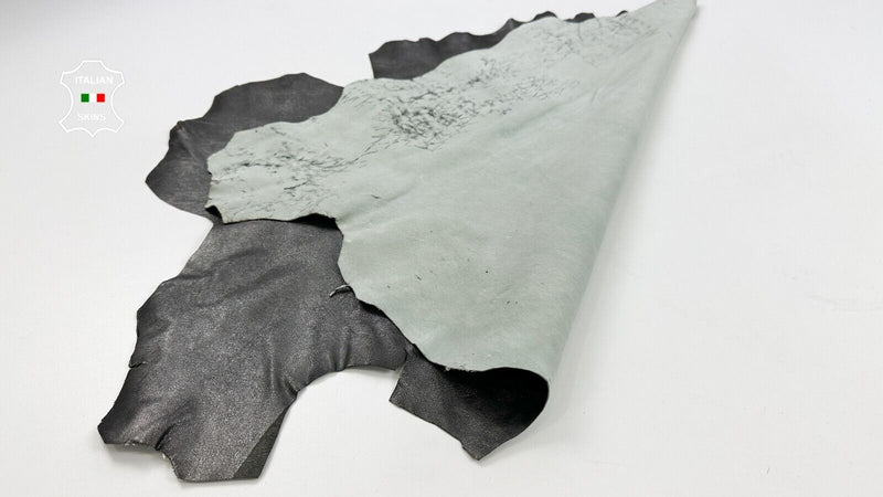 METALLIC GUNMETAL DISTRESSED ROUGH Thick Goatskin leather hides 5sqf 1.1mm C2518