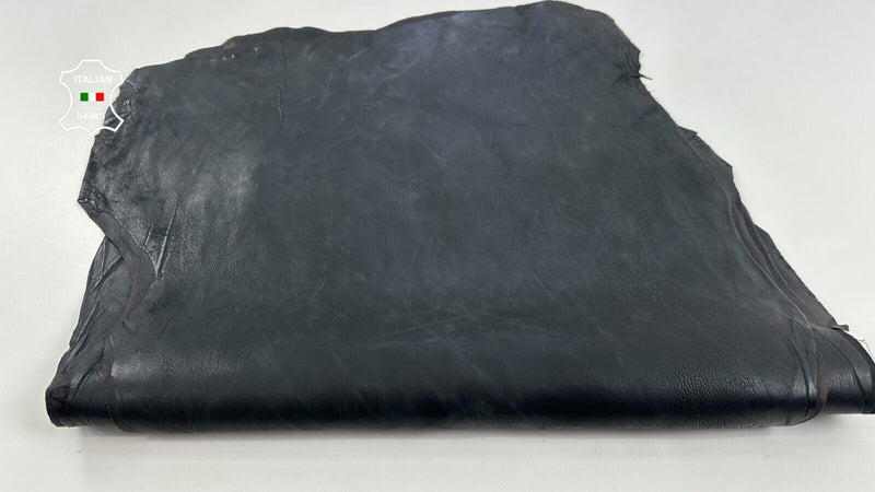 ANTHRACITE BLACK VINTAGE STRETCH Backed Lamb leather 2 skins 10sqf 0.9mm #C2874