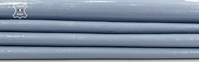 LIGHT BLUE COATED CRINKLE SHINY Soft Goatskin leather 2 skins 10sqf 0.9mm #C1444