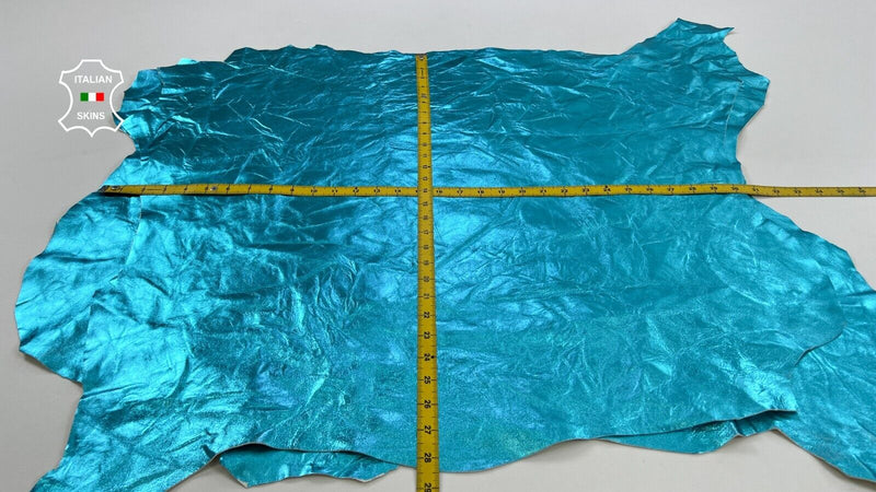 WRINKLE METALLIC TURQUOISE BLUE Italian Lamb leather 2 skins 12sqf 0.8mm #C1271