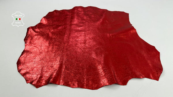 METALLIC RED CRACKED CRINKLE Soft Italian Goatskin leather hide 4sqf 0.7mm C2521