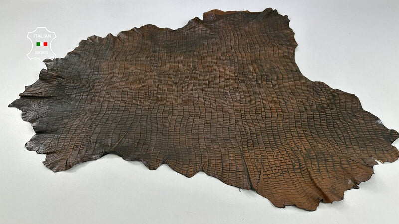 BROWN ANTIQUED CROCODILE PRINT ON DISTRESSED Lambskin leather 6+sqf 0.6mm #C2177