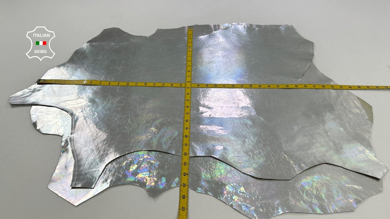 METALLIC HOLOGRAPHIC SILVER CRINKLED Goatskin leather 2 skins 9+sqf 1.0mm #C2925