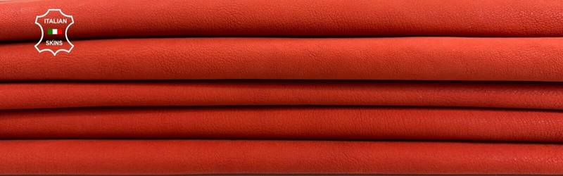 WASHED CORAL ORANGE RED VEGETABLE TAN ROUGH Goat leather 2 skin 7sqf 1.1mm C2447