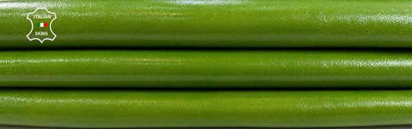 LIME GREEN COATED SHINY Italian Goatskin Goat leather hides 4sqf 1.0mm #C2170