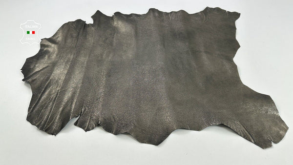 METALLIC PEWTER ANTIQUED DISTRESSED ROUGH Thick Goat leather 5+sqf 1.1mm C2489