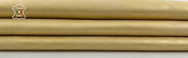 METALLIC GOLD DISTRESSED Soft Italian Lambskin leather hides 4+sqf 0.8mm #C1654