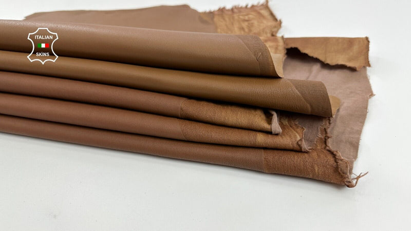 TAN BROWN 2 SHADES STRETCH Backed Lambskin leather 2 skins 10+sqf 0.9mm #C2803