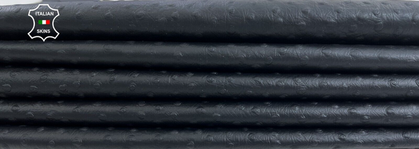 BLACK OSTRICH PRINT EMBOSSED On Soft Lambskin leather 5 skins 30sqf 0.7mm #C778