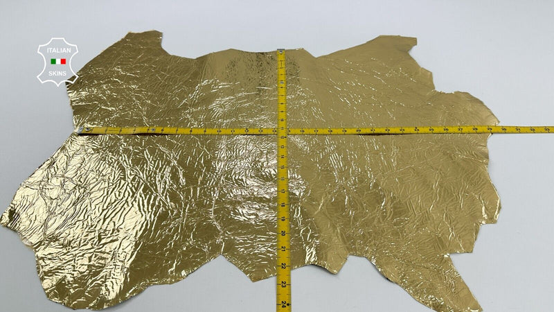 METALLIC GOLD CRINKLED Strong Italian Goatskin leather hides 5sqf 0.7mm #C2389