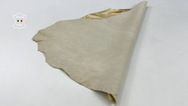 METALLIC GOLD GRAINY ROUGH Soft Italian Goatskin leather hides 2+sqf 1.0mm C1871