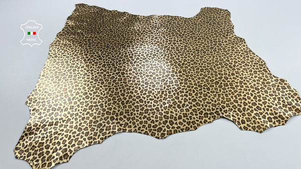 METALLIC GOLD LEOPARD PRINT ON Italian Goatskin leather hide 6+sqf 0.9mm #C1519