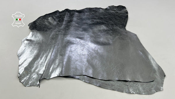 METALLIC GREY CHROME CRINKLED Italian Goatskin leather 3 skins 9sqf 0.7mm #C1748