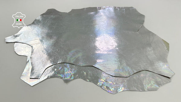 METALLIC HOLOGRAPHIC SILVER CRINKLED Goatskin leather 2 skins 9+sqf 1.0mm #C2925