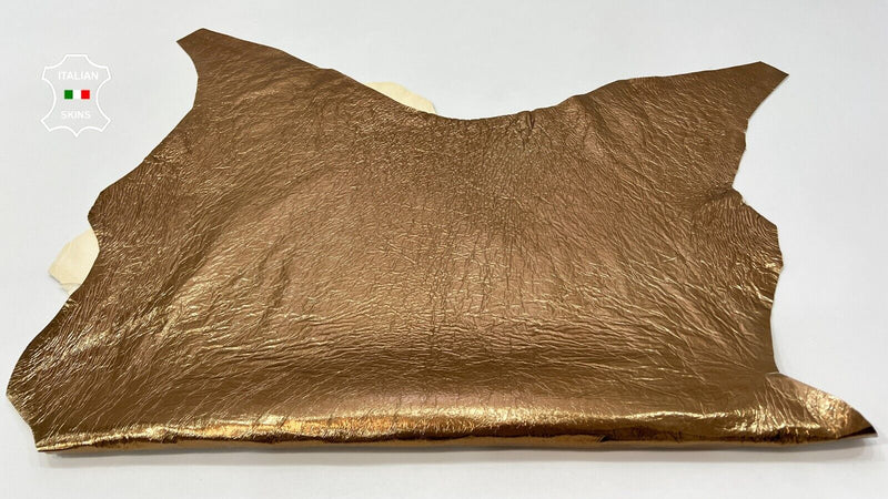 METALLIC BRONZE COPPER CRINKLE Thick Italian Lambskin leather 6+sqf  1.1mm #C137