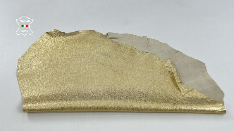 METALLIC GOLD GRAINY ROUGH Soft Italian Goatskin leather hides 2+sqf 1.0mm C1871