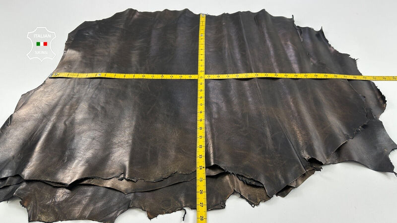 METALLIC BRONZE ANTIQUED Italian Goatskin leather hide 3 skins 14sqf 0.9mm C3051